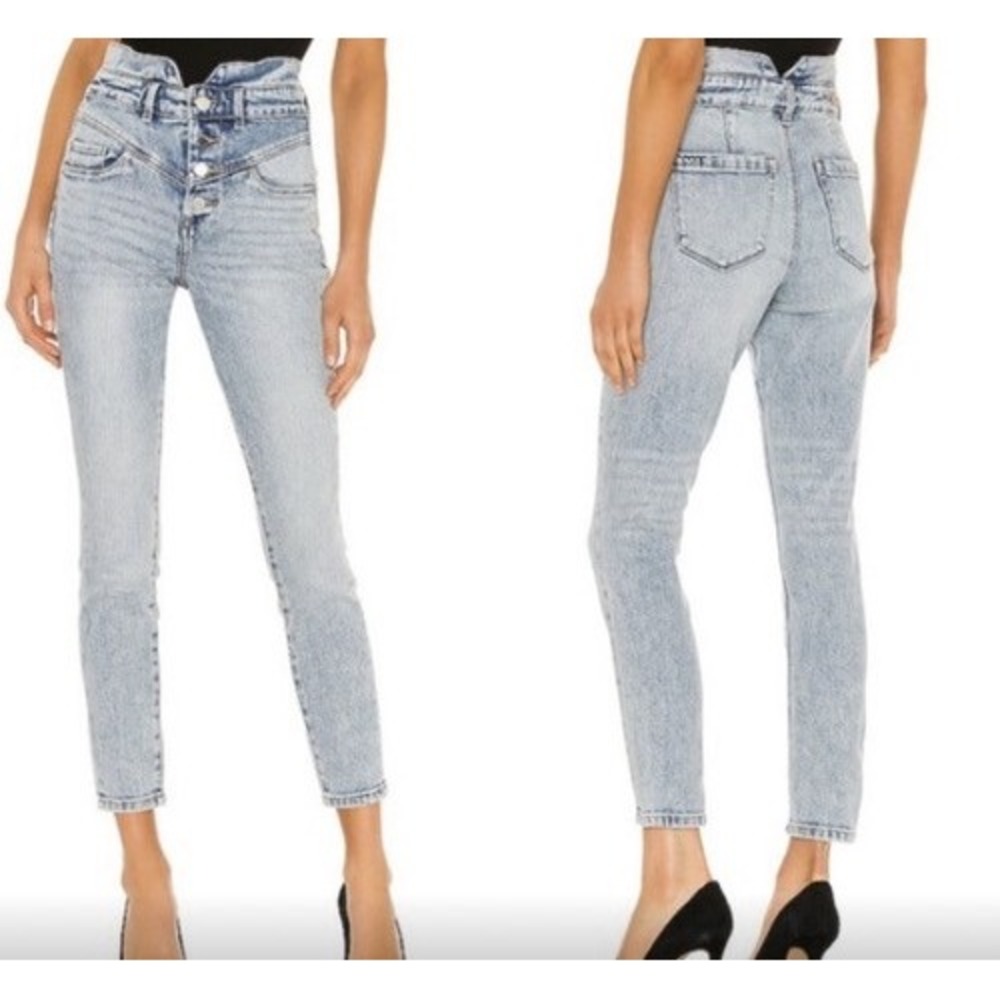 BlankNYC High Rise V-Notch Waist Button Fly Skinny Jeans Light Wash 28 89ND2354